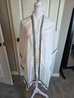 White sheer kimono with rainbow details